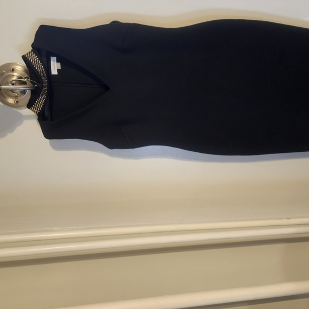 Calvin Klein Black Sheath Midi Dress V-Neck